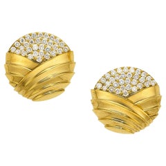 Jose Hess 18k Gold Round Clip-On Earrings with 3.50 Carat Full-Cut Diamonds
