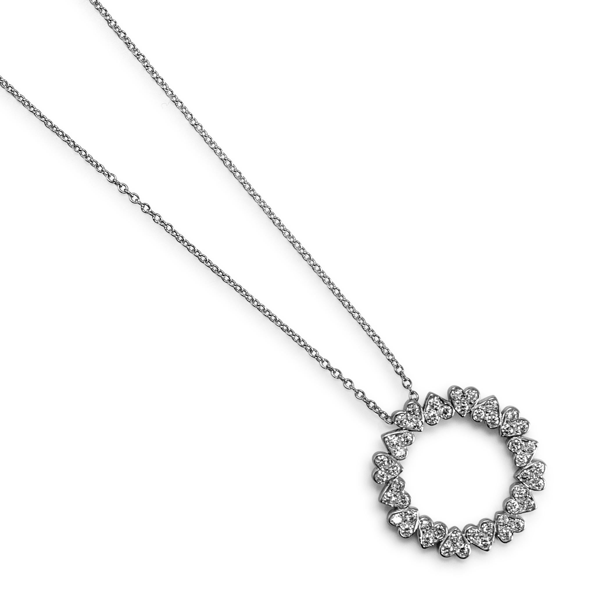 Round Cut Jose Hess 18K White Gold Diamond Circle Pendant Necklace For Sale