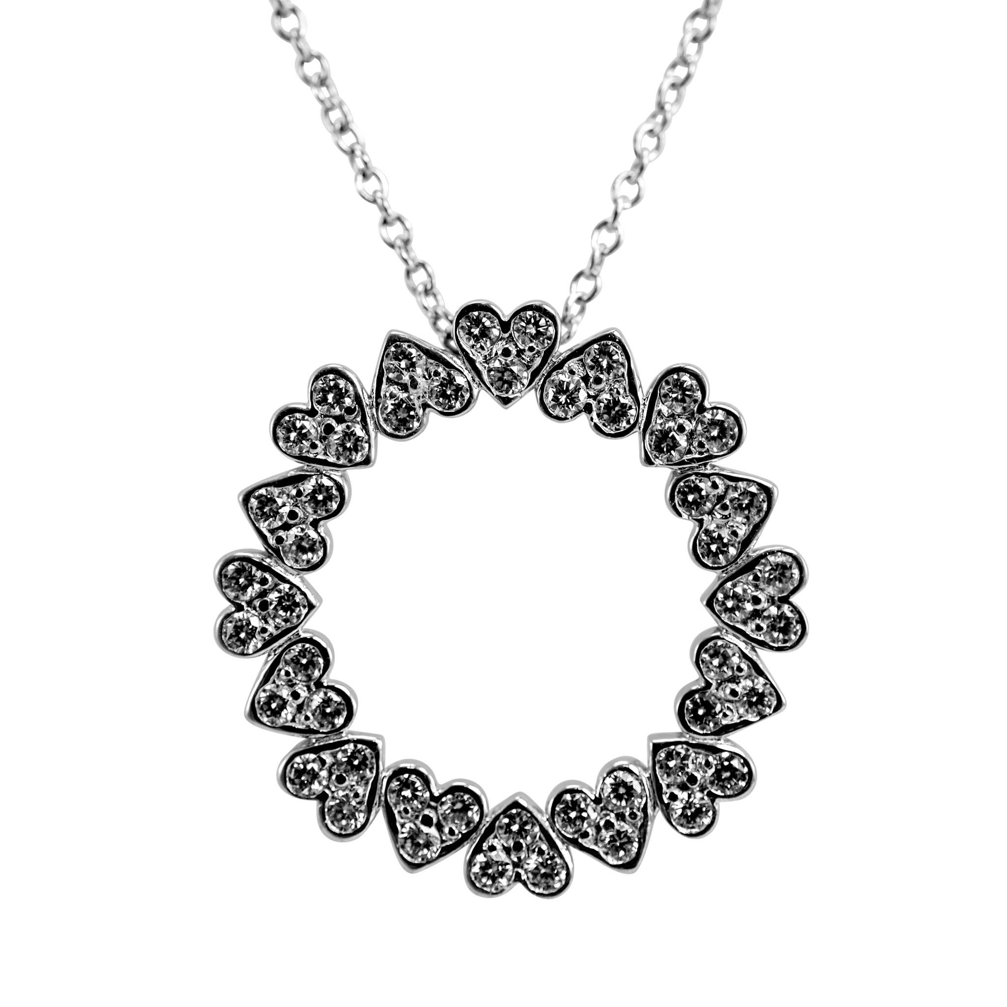 Women's Jose Hess 18K White Gold Diamond Circle Pendant Necklace For Sale
