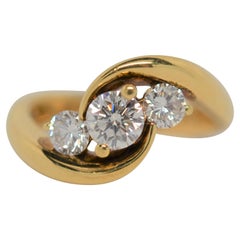 Jose Hess, 18K Yellow Gold Three Stone Diamond Ring, 0.97 Carats