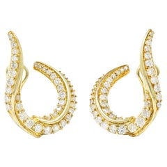 Jose Hess 1980s 3.80 Carat Diamond 18 Karat Yellow Gold Swirl Vintage Earrings