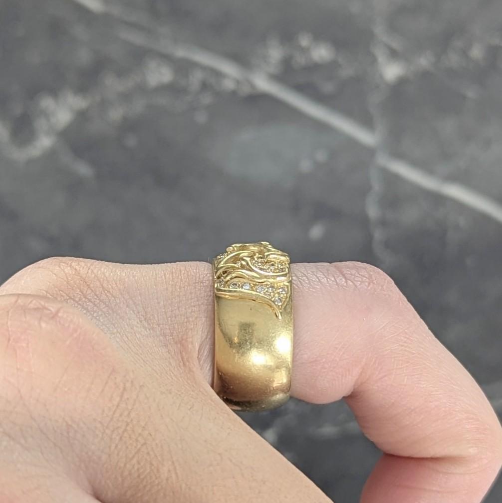 Jose Hess 1980er Jahre Diamant 18 Karat Gelbgold Floral Vintage Breiter Vintage Bandring mit Blumenmuster im Angebot 5