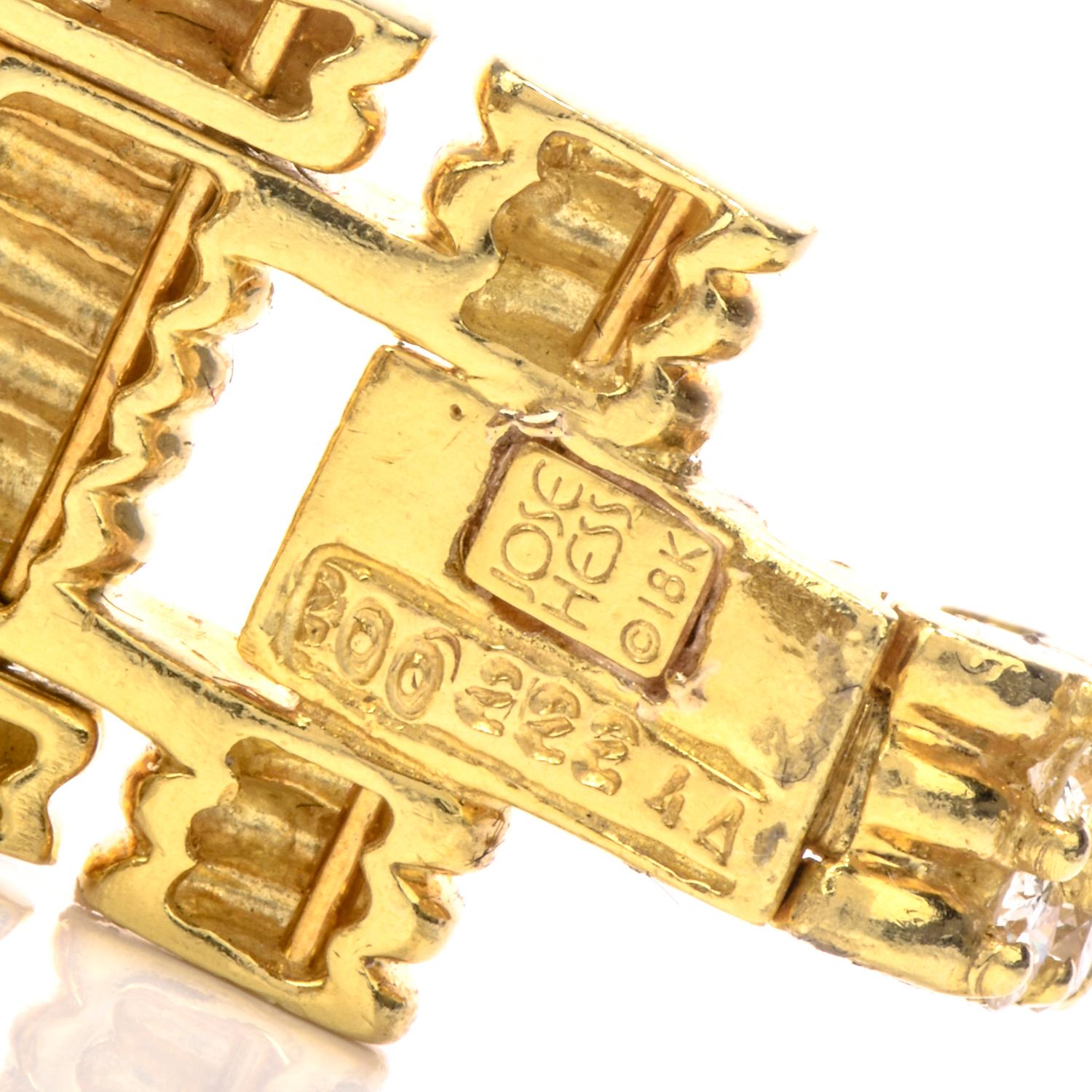 Women's or Men's Jose Hess 1980s Diamond Link 18 Karat Yellow Gold Bracelet