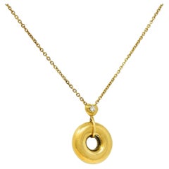 Jose Hess 2000's Diamond 14 Karat Yellow Gold Lovesaver Heart Pendant Necklace