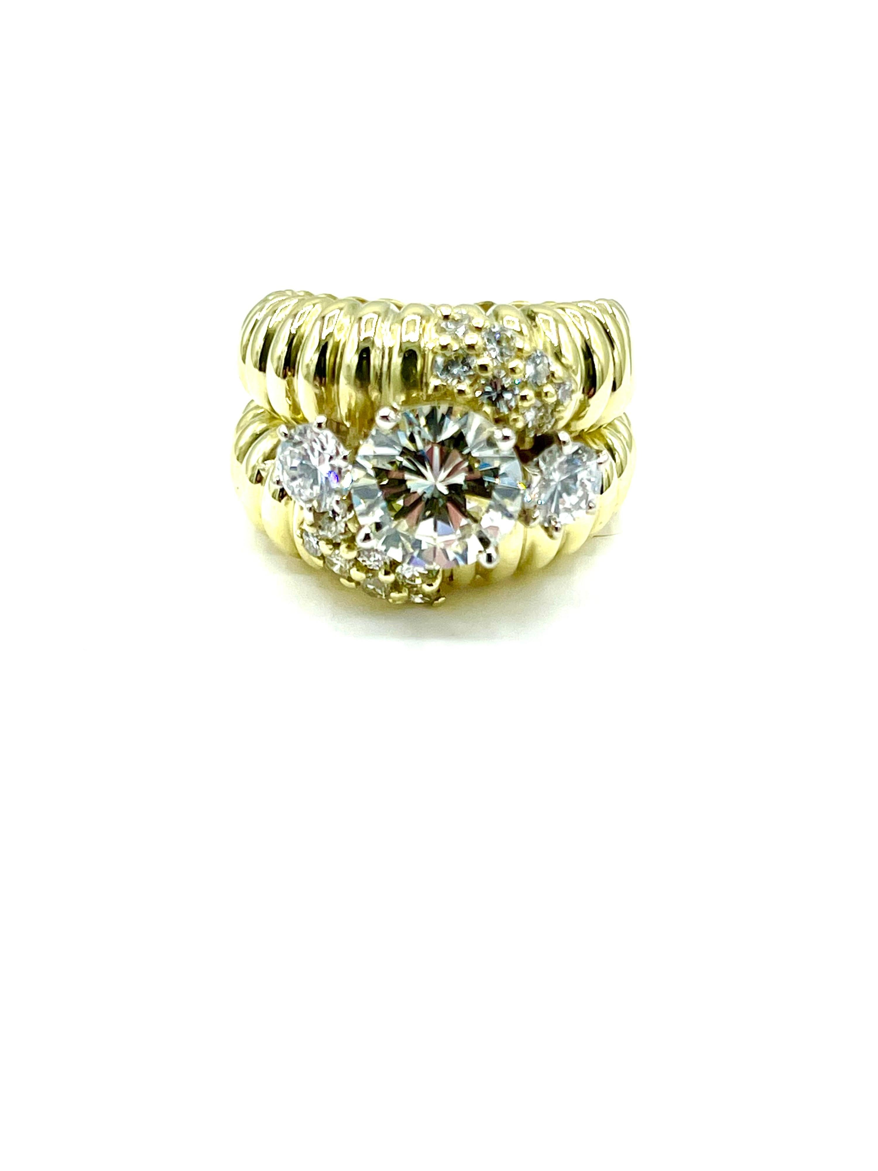 Jose Hess 2,20 Karat runder Brillant-Diamant und 18K Gelbgold Ring (Retro) im Angebot