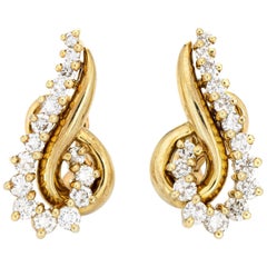Jose Hess 2.50ct Diamond Earrings Clip-On Vintage 14 Karat Gold Designer Jewelry