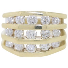 Jose Hess, bague unisexe à 3 rangées de diamants en or jaune 2,6 carats
