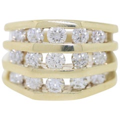 Jose Hess 2.6 Carat Diamonds Unisex 3-Row Diamond Yellow Gold Band Ring