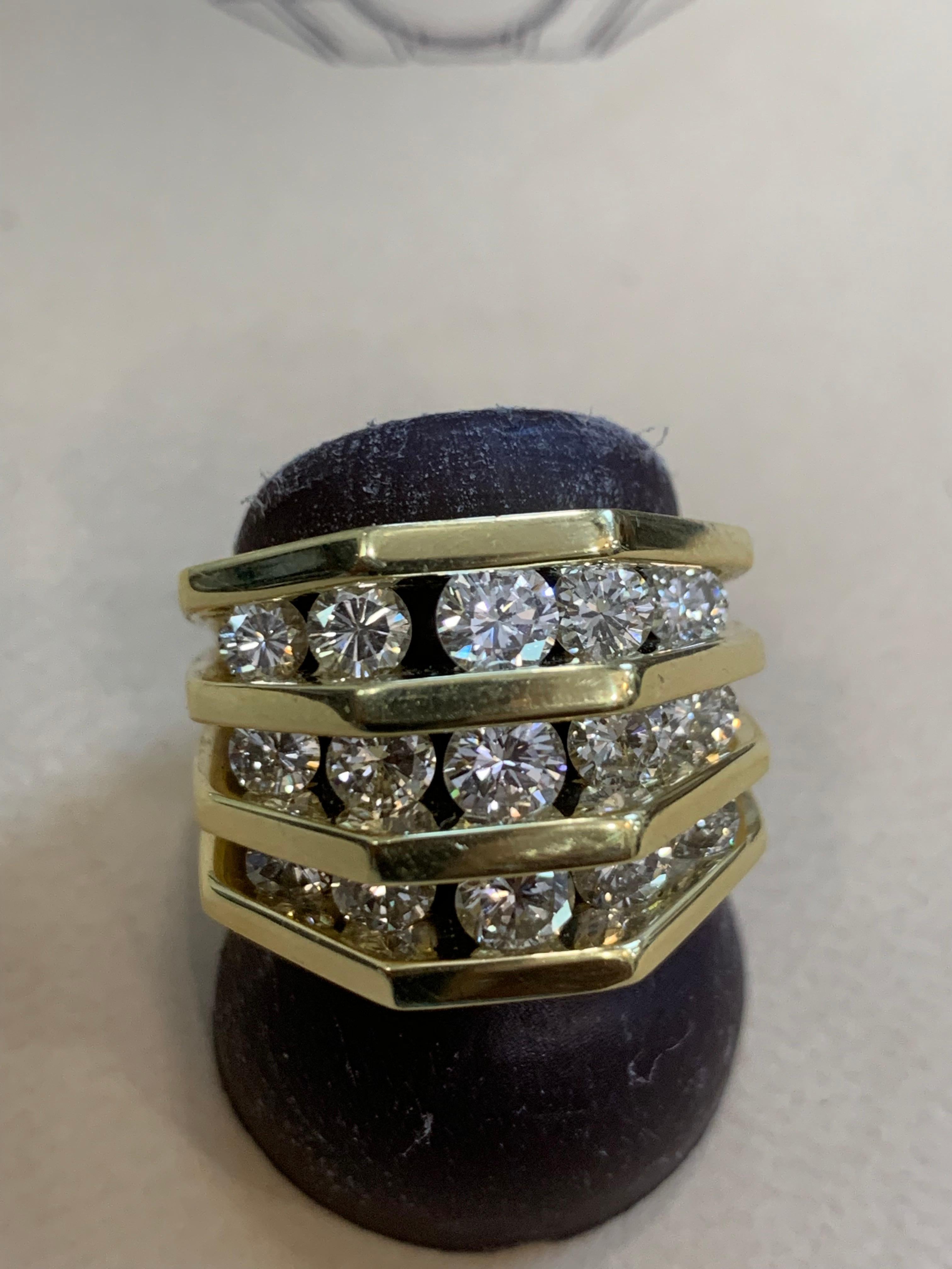 Jose Hess 2.6 Carat Diamonds Unisex 3-Row Diamond Yellow Gold Band Ring In Excellent Condition In New York, NY