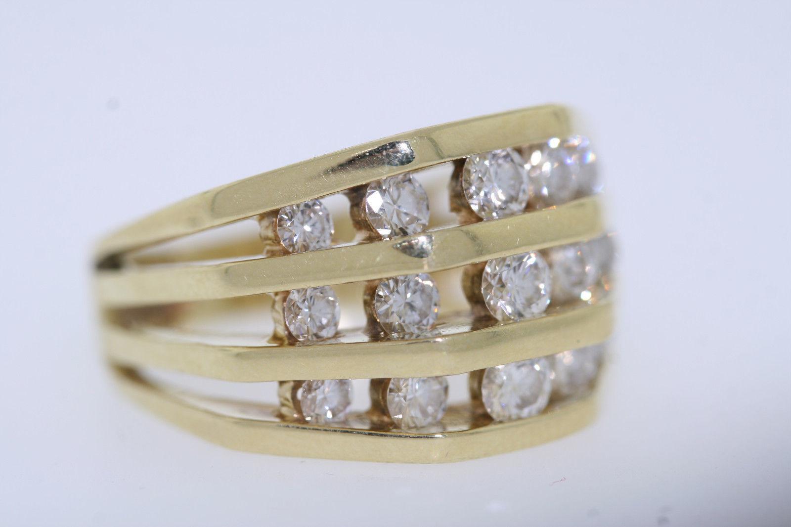 Jose Hess 2.6 Carat Diamonds Unisex 3-Row Diamond Yellow Gold Band Ring 2