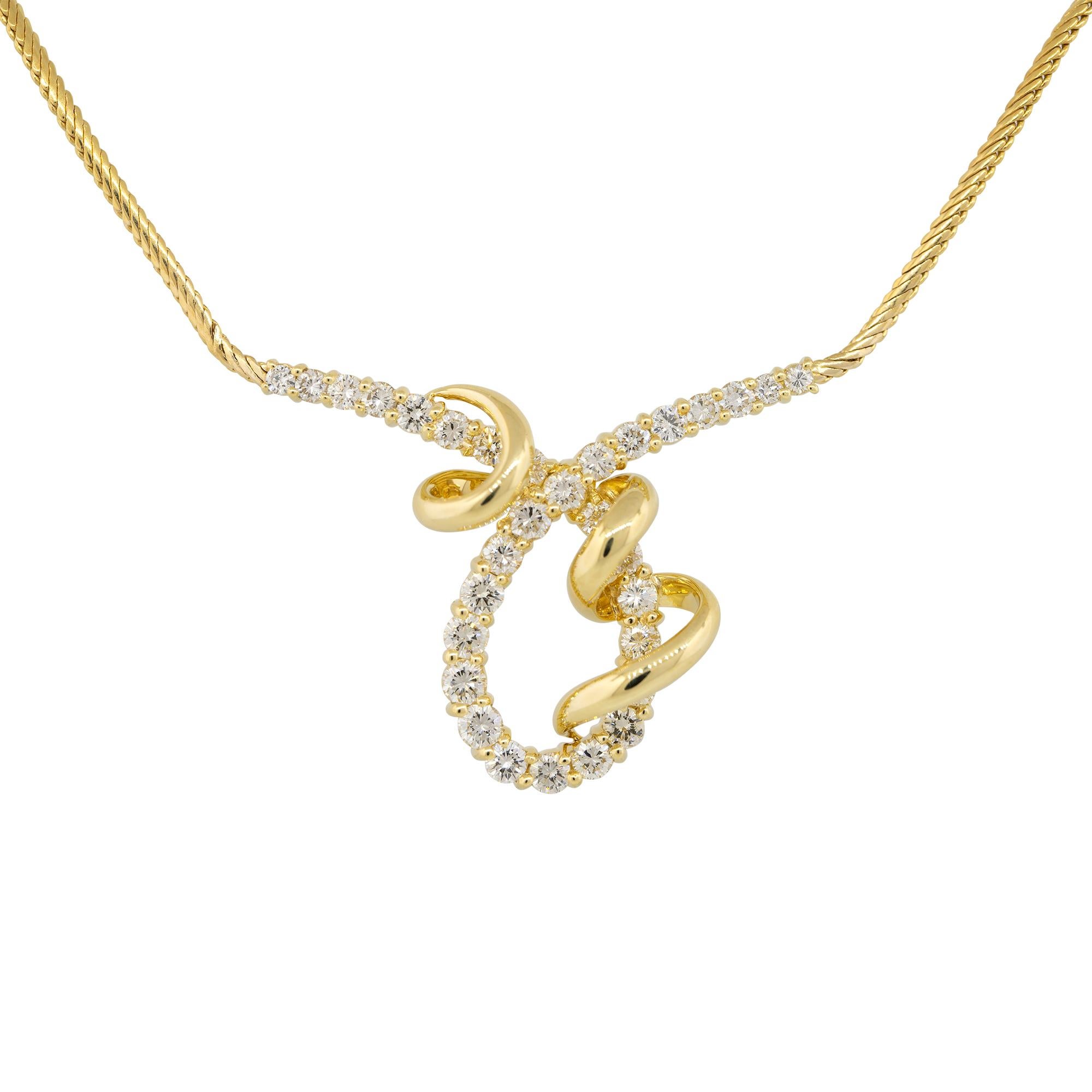 Contemporary Jose Hess 3 Carat Round Brilliant Diamond Loop Ribbon Necklace 18 Karat In Stock For Sale