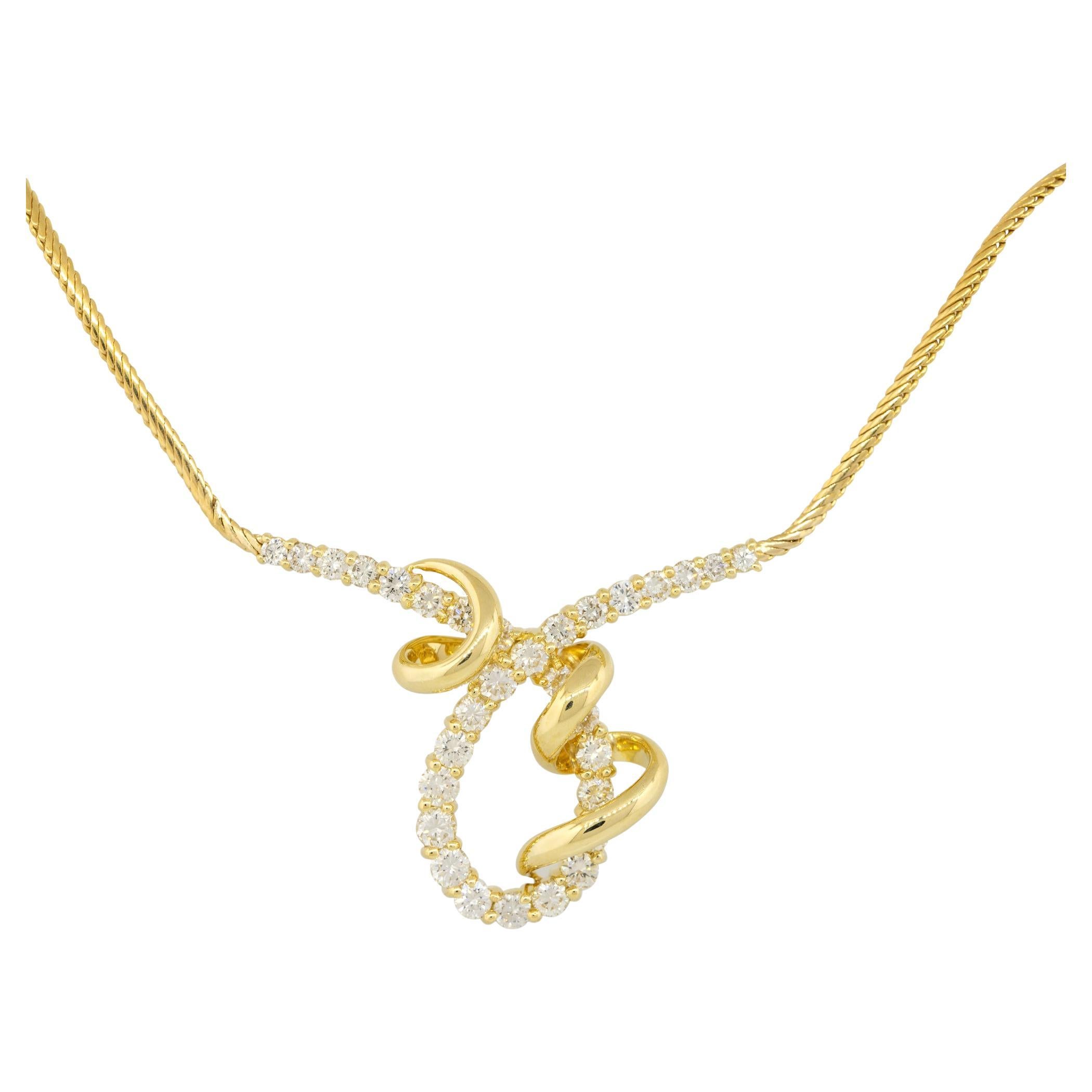 Jose Hess 3 Carat Round Brilliant Diamond Loop Ribbon Necklace 18 Karat In Stock For Sale