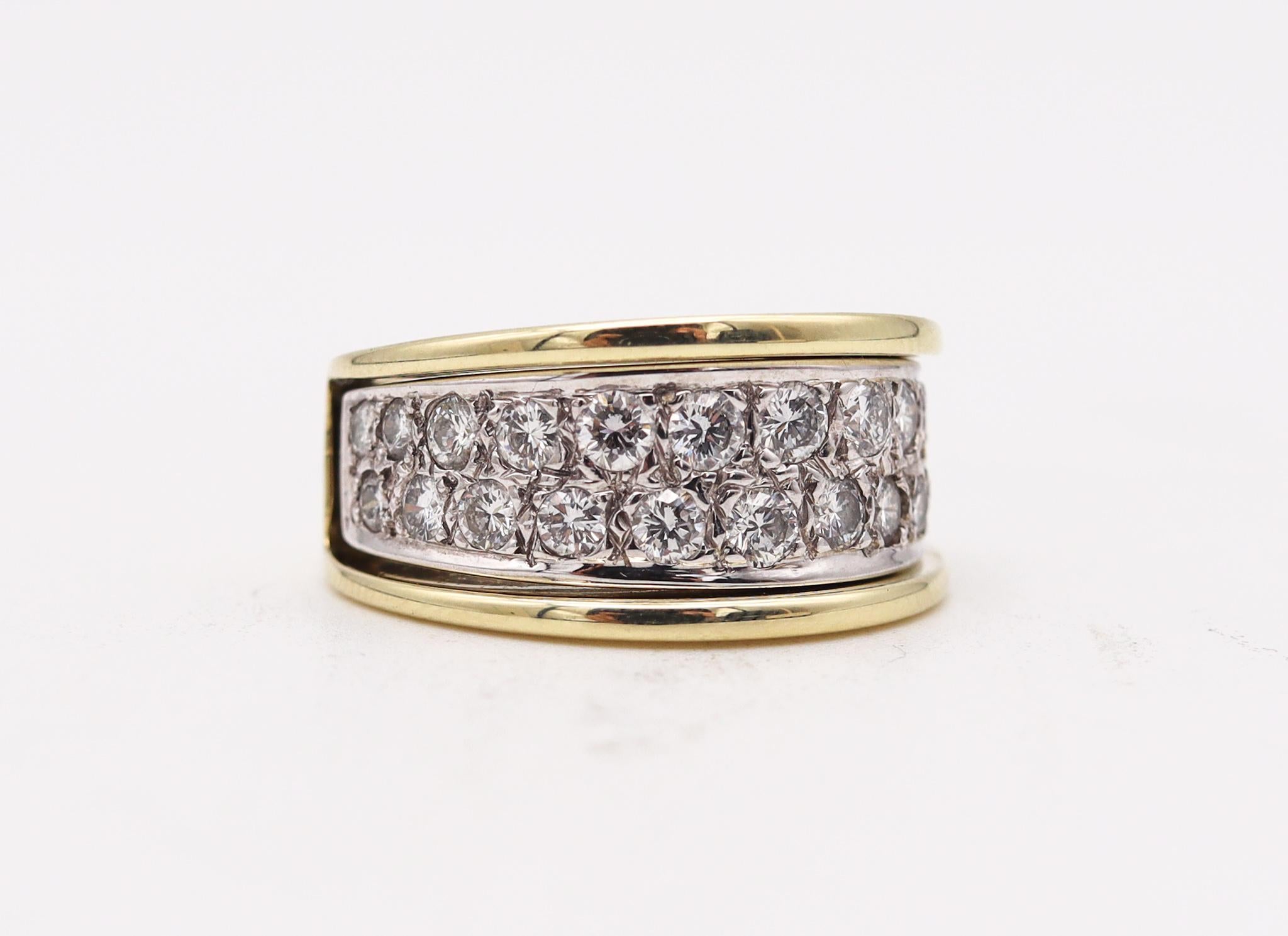 Modernist Jose Hess Convertible Two Tones Ring In 14Kt Gold With 1.80 Ctw In VS Diamonds