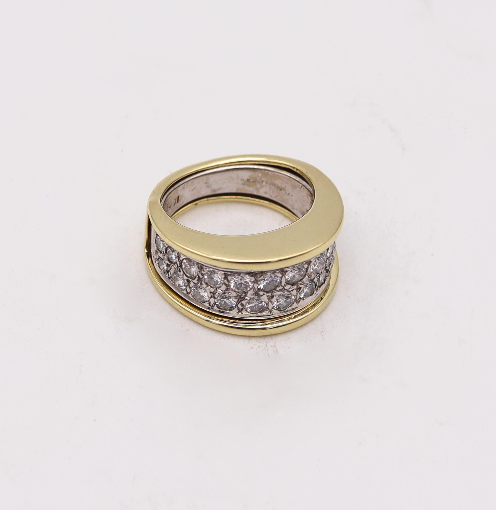 Brilliant Cut Jose Hess Convertible Two Tones Ring In 14Kt Gold With 1.80 Ctw In VS Diamonds