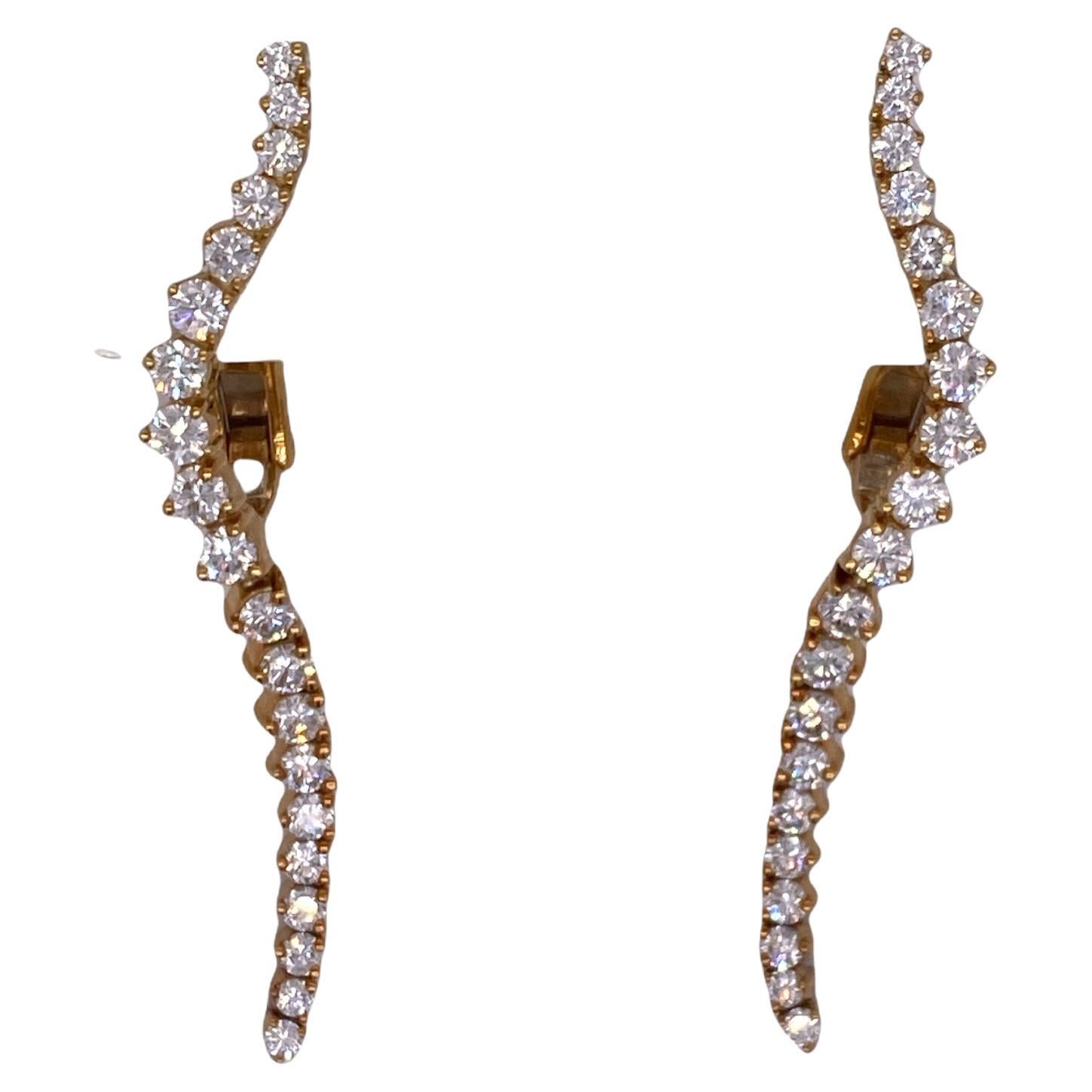 Vintage Earrings JOSE HESS Diamond  In 14 Karat Yellow Gold Designer Cluster Non Pierced