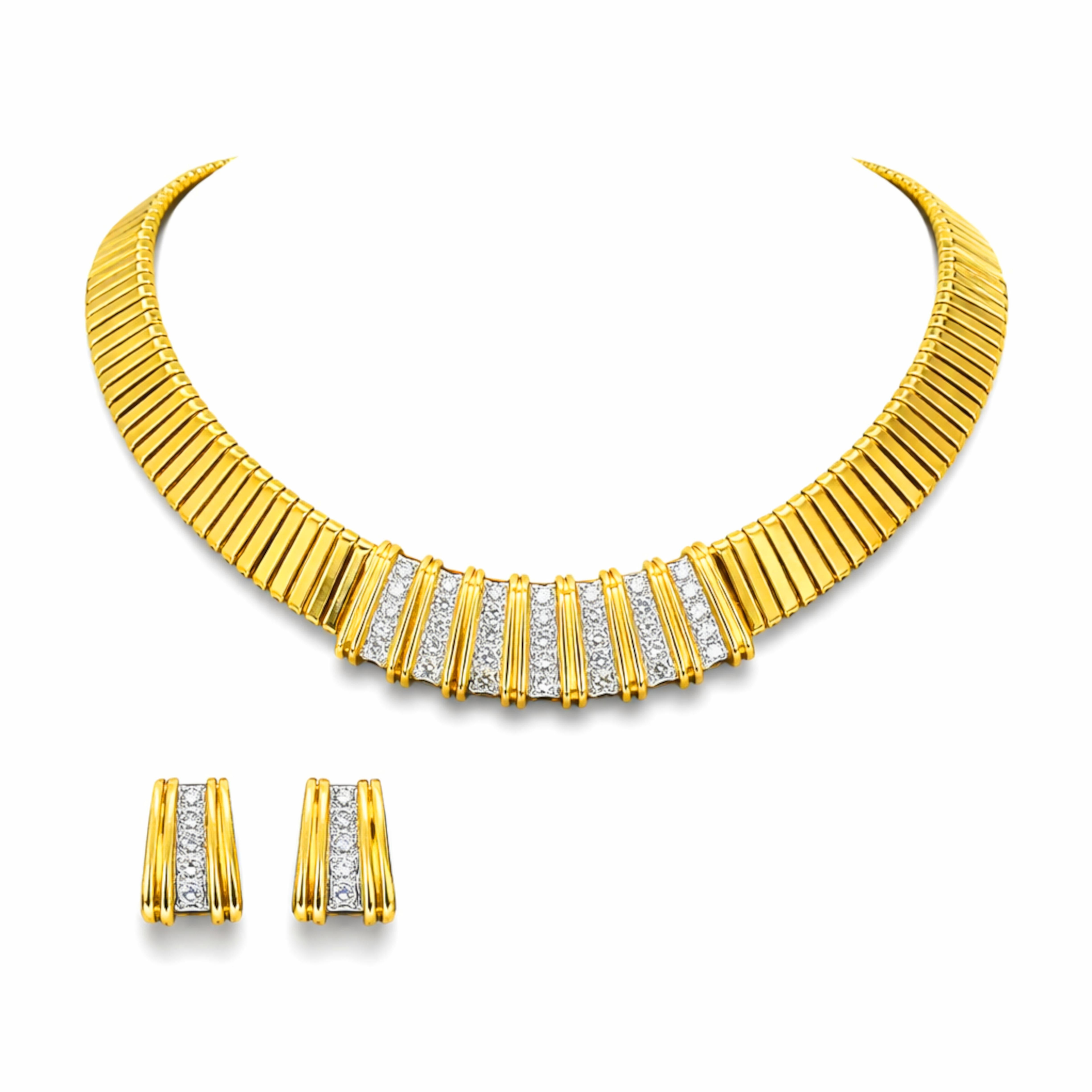 Ensemble collier et boucles d'oreilles en or 5 carats avec diamants de Jose HESS en vente
