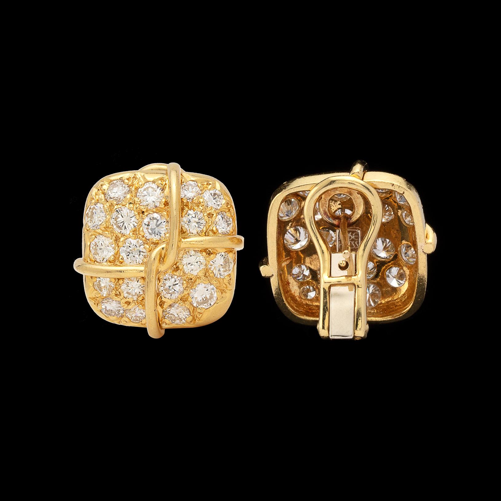 Women's Jose Hess Diamond and 18 Karat Gold Earrings