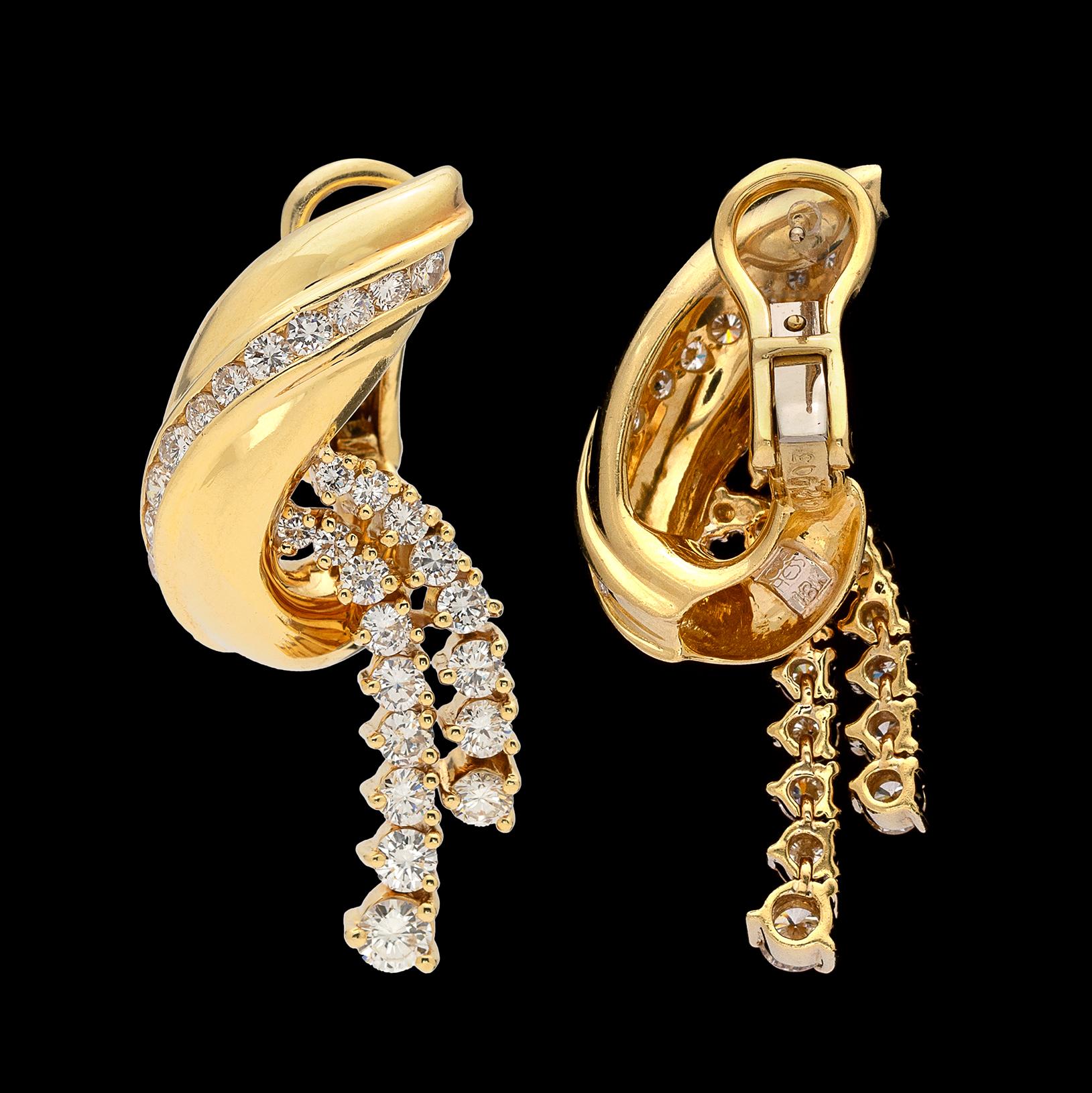 Women's Jose Hess Diamond and 18 Karat Gold Earrings