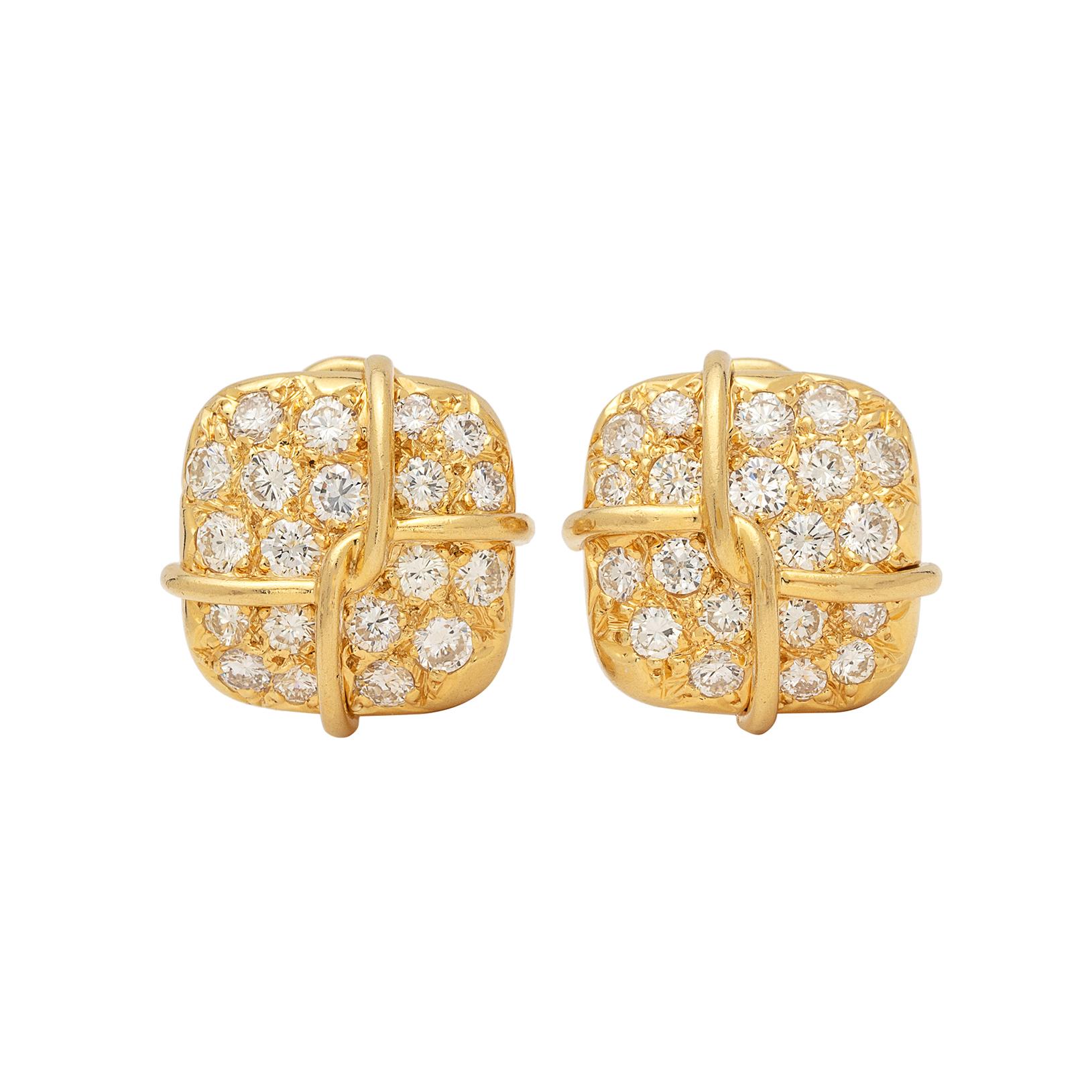 Jose Hess Diamond and 18 Karat Gold Earrings