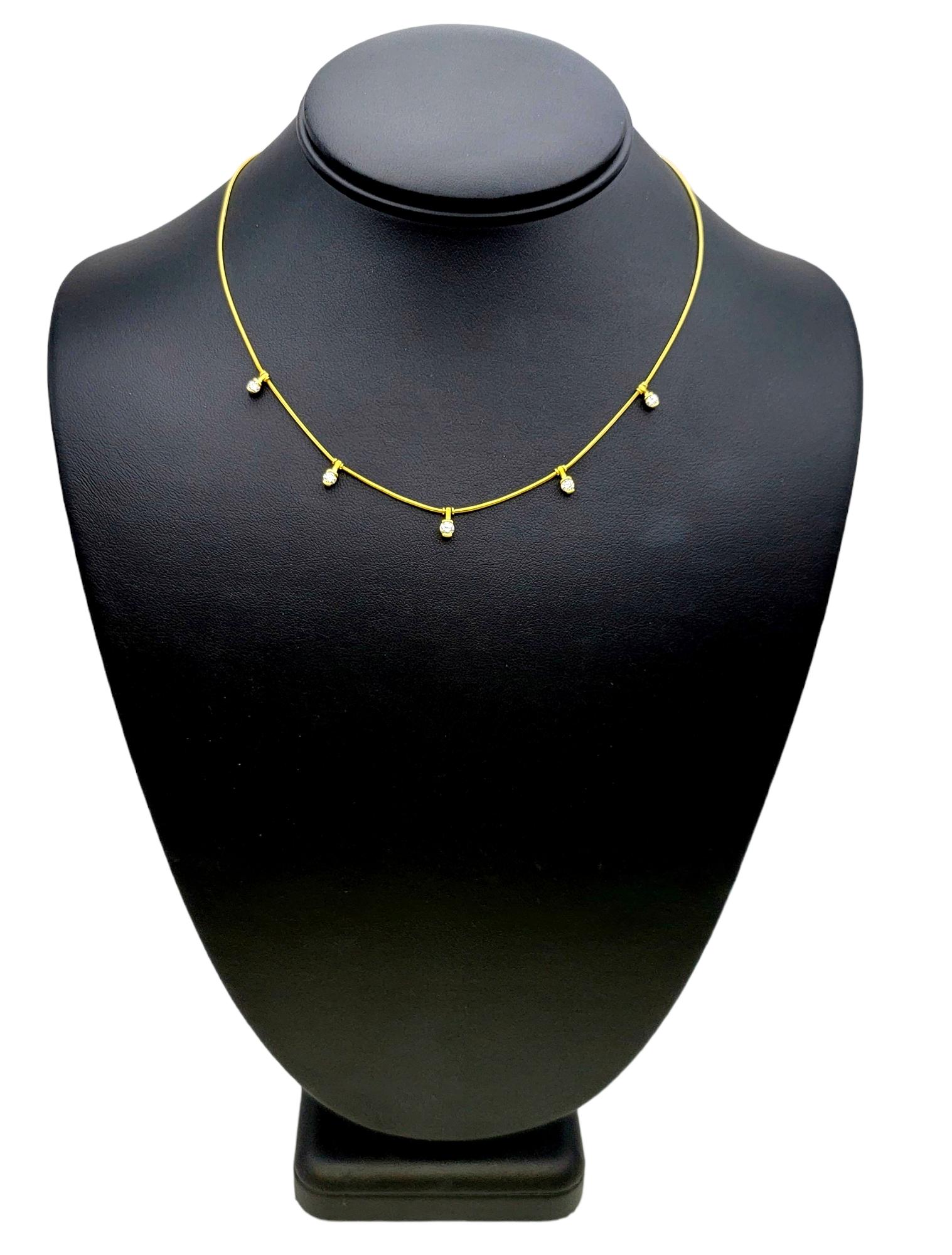 Jose Hess 'Garden Lights' Round Diamond 18 Karat Yellow Gold 5 Station Necklace For Sale 4