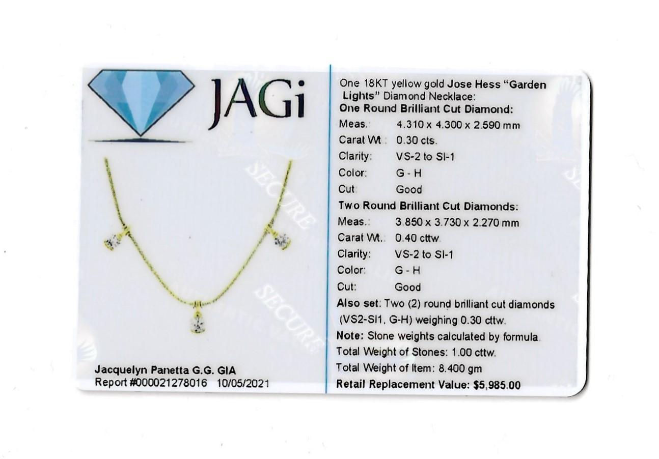Jose Hess 'Garden Lights' Round Diamond Station Necklace in 18 Karat Yellow Gold For Sale 1
