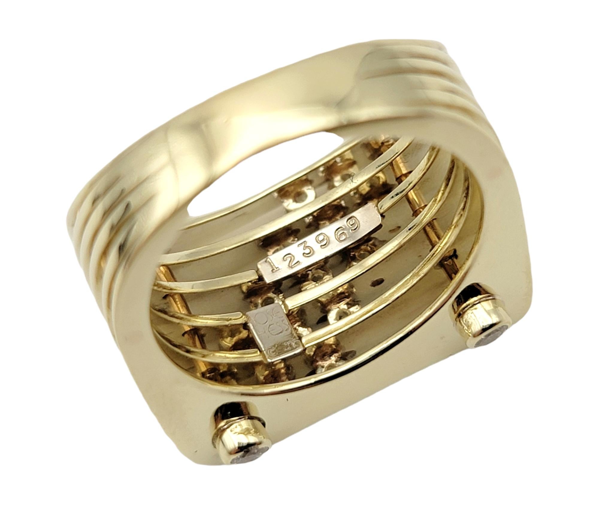 Jose Hess Modernist Musical Round Diamond Multi Row Yellow Gold Statement Ring  For Sale 5