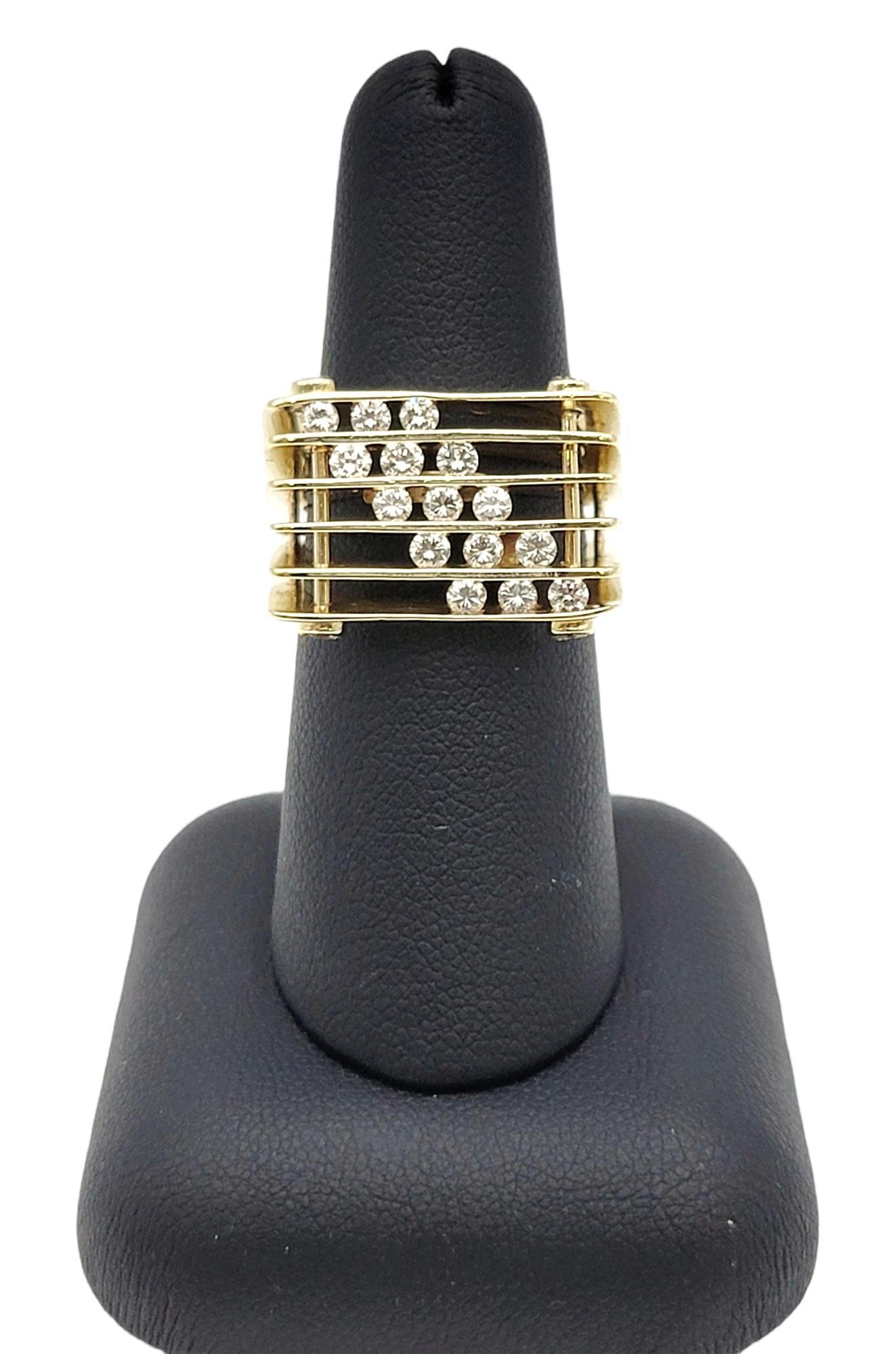 Jose Hess Modernist Musical Round Diamond Multi Row Yellow Gold Statement Ring  For Sale 7
