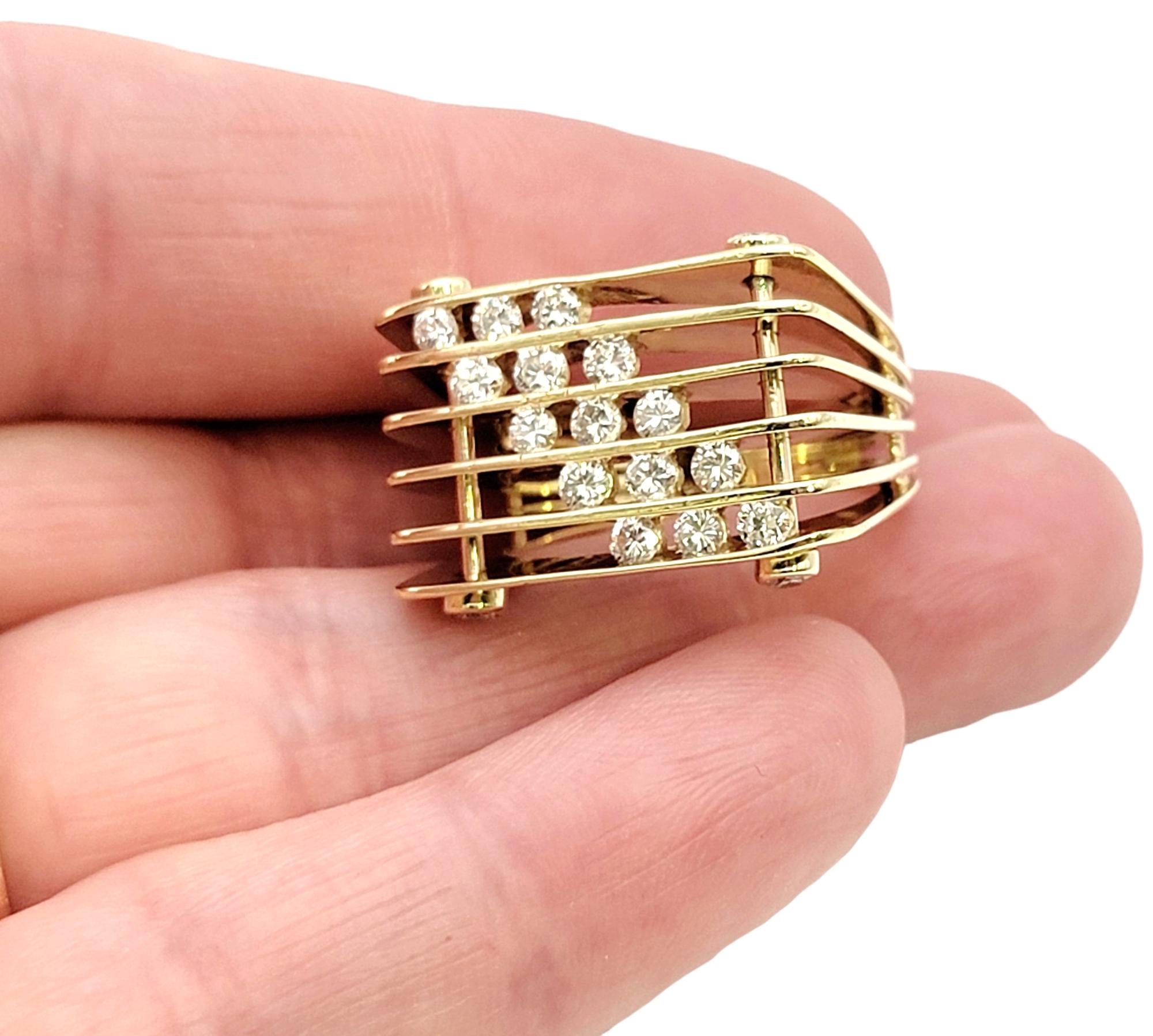 Jose Hess Modernist Musical Round Diamond Multi Row Yellow Gold Statement Ring  For Sale 10