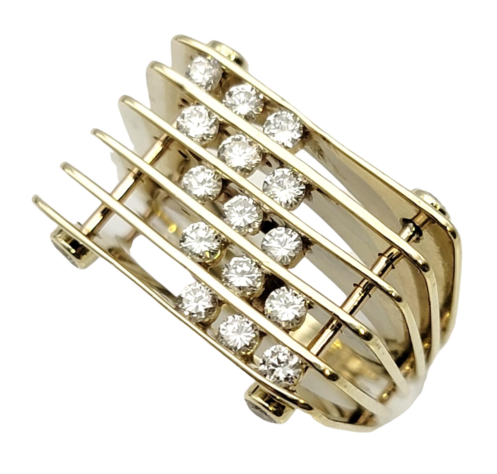 Jose Hess Modernist Musical Round Diamond Multi Row Yellow Gold Statement Ring  In Good Condition For Sale In Scottsdale, AZ