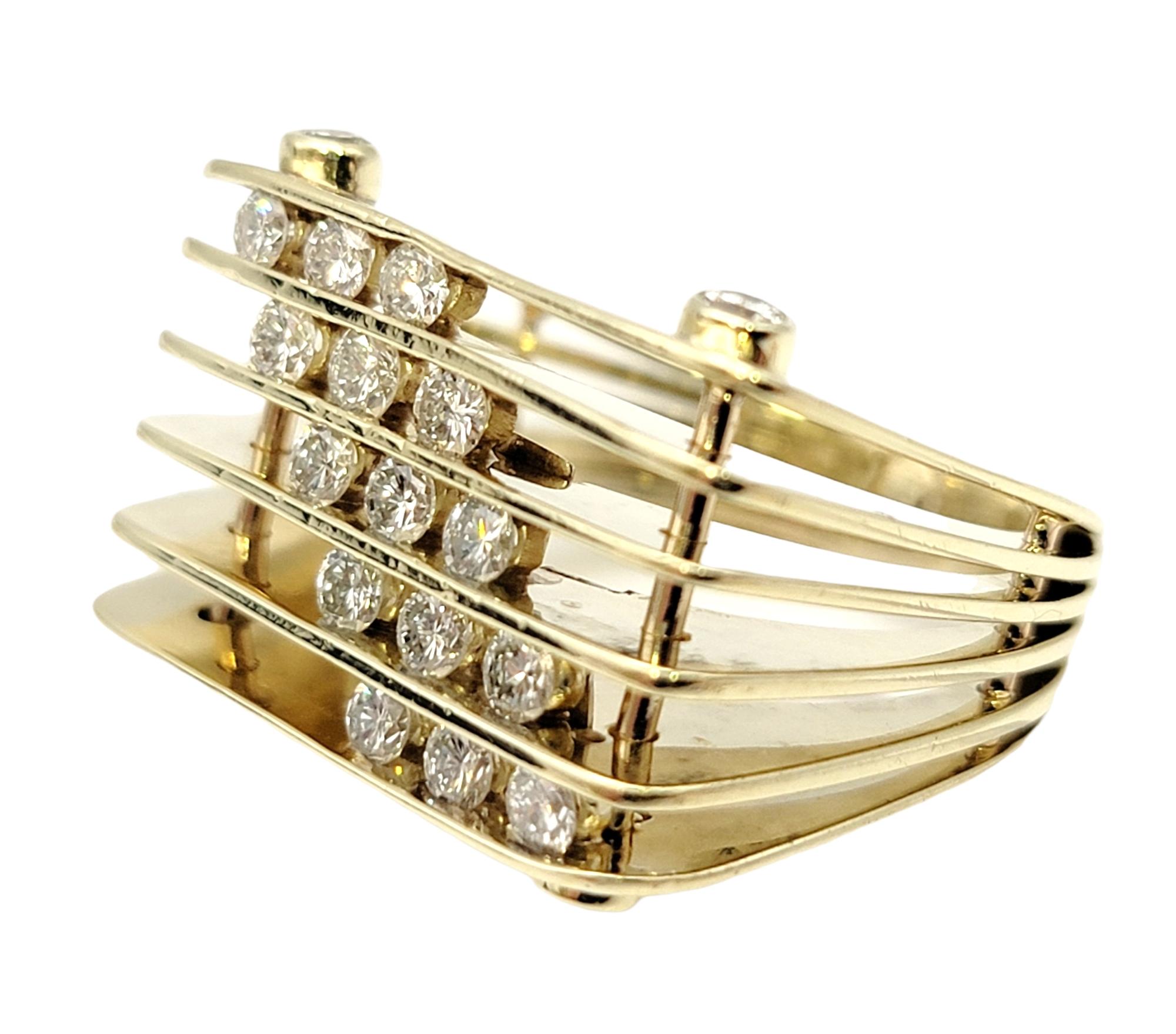 Women's Jose Hess Modernist Musical Round Diamond Multi Row Yellow Gold Statement Ring  For Sale