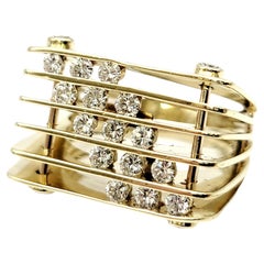 Jose Hess Modernist Musical Round Diamond Multi Row Yellow Gold Statement Ring 