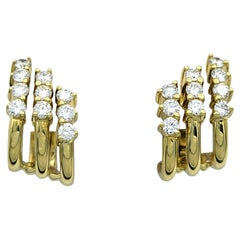 Jose Hess Multi-Row Round Diamond J Hoop Earrings in 18 Karat Yellow Gold