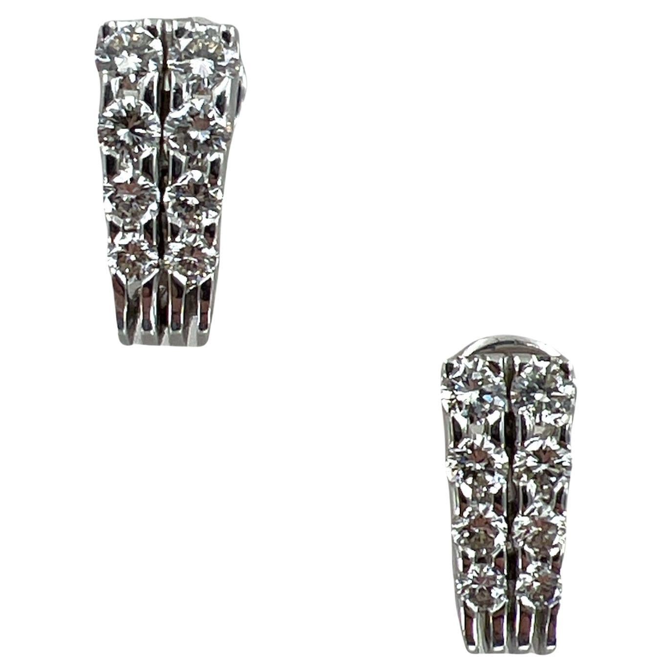 Jose Hess Round Brilliant Diamond 14 Karat White Gold J Hoop Earrings For Sale