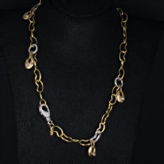 Tri Color 18K Gold Abstract Oval Link Dangling Diamond Necklace