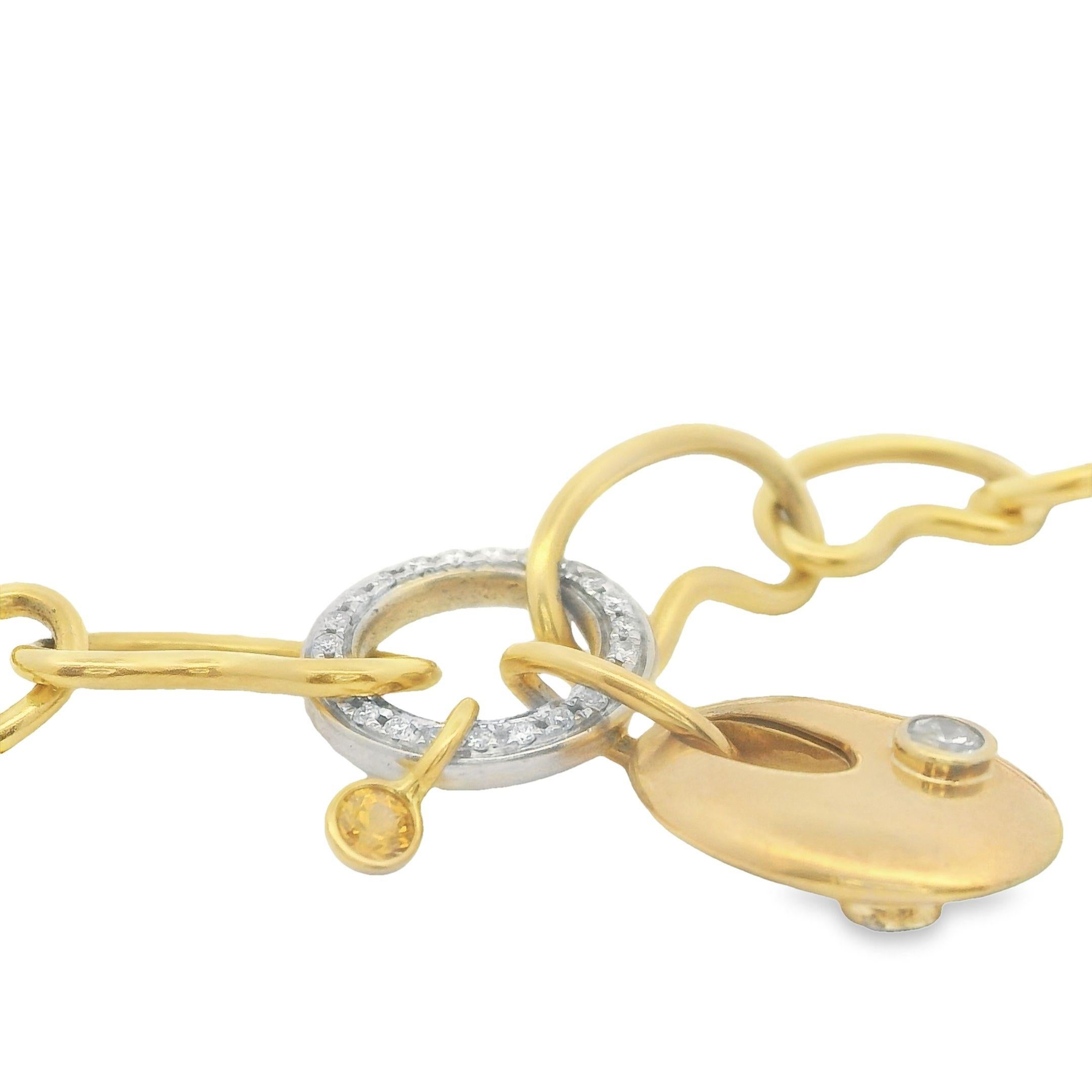 Brilliant Cut Jose Hess Tri Color 18K Gold Dangling Diamond Necklace For Sale