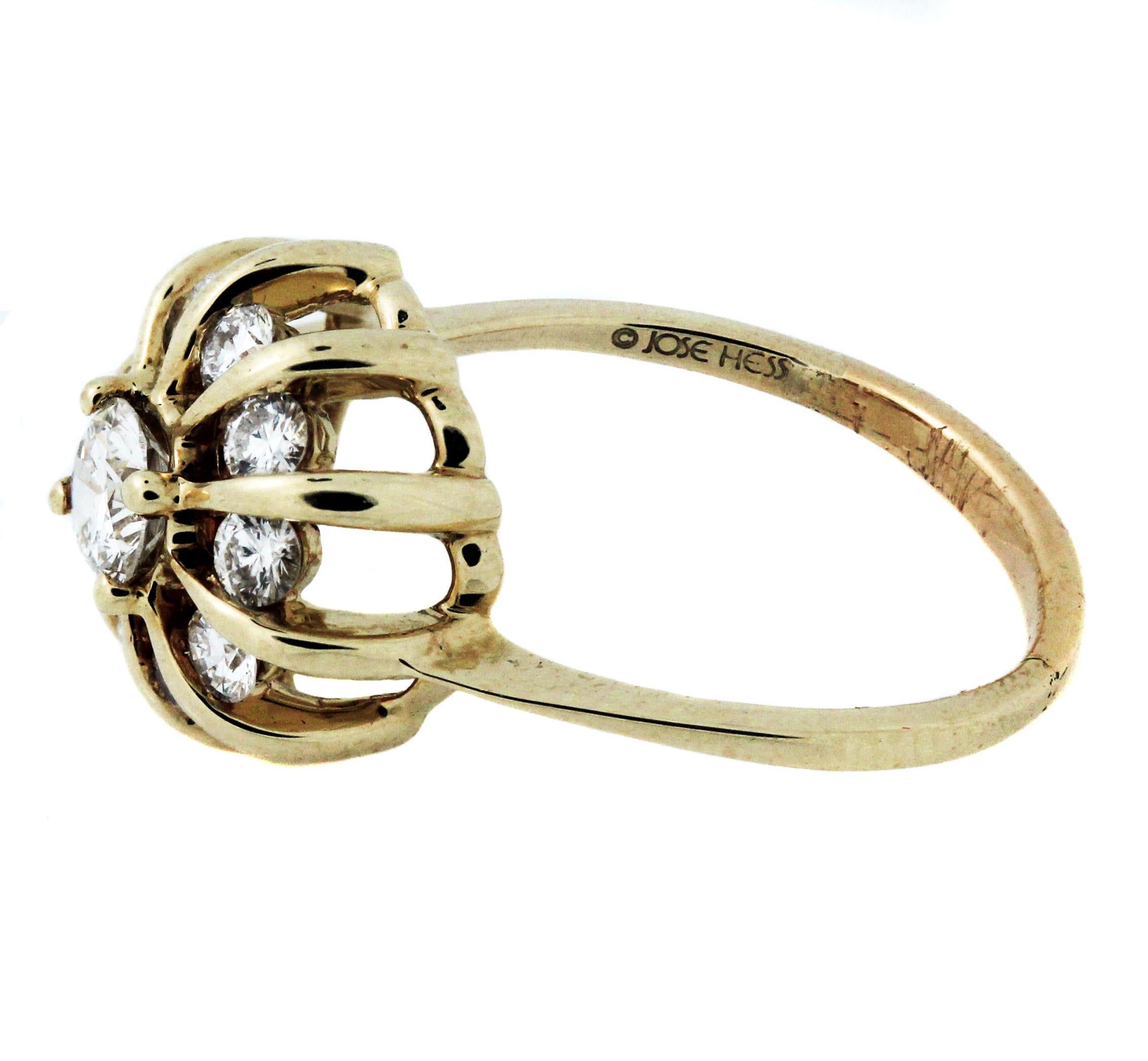 Round Cut Jose Hess Yellow Gold and Diamond Cocktail Ring