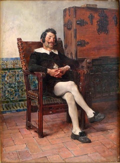 "Un momento de reposo, 1884" Óleo sobre tabla del siglo XIX de José Jiménez Aranda