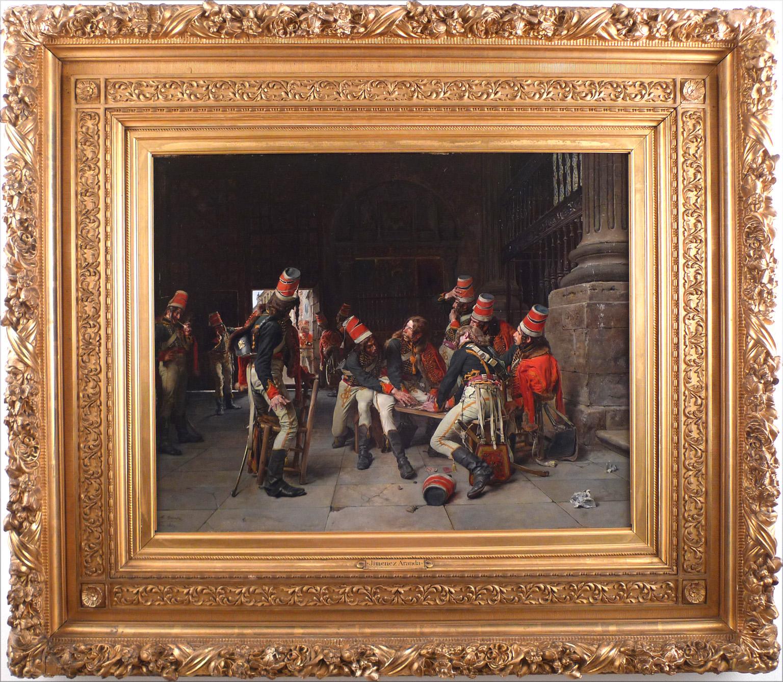 JOSÉ JIMÉNEZ ARANDA
Spanish, 1837 - 1903
HUSSARS AT REST
signed, located and dated “Jz. Aranda. / Paris 1884.” (lower left)
oil on wood panel
21 x 26-5/8 inches (53.5 x 67.5 cm)
framed: 35-1/4 x 40-1/2 inches (89.5 x 102.5 cm.)

PROVENANCE
Private
