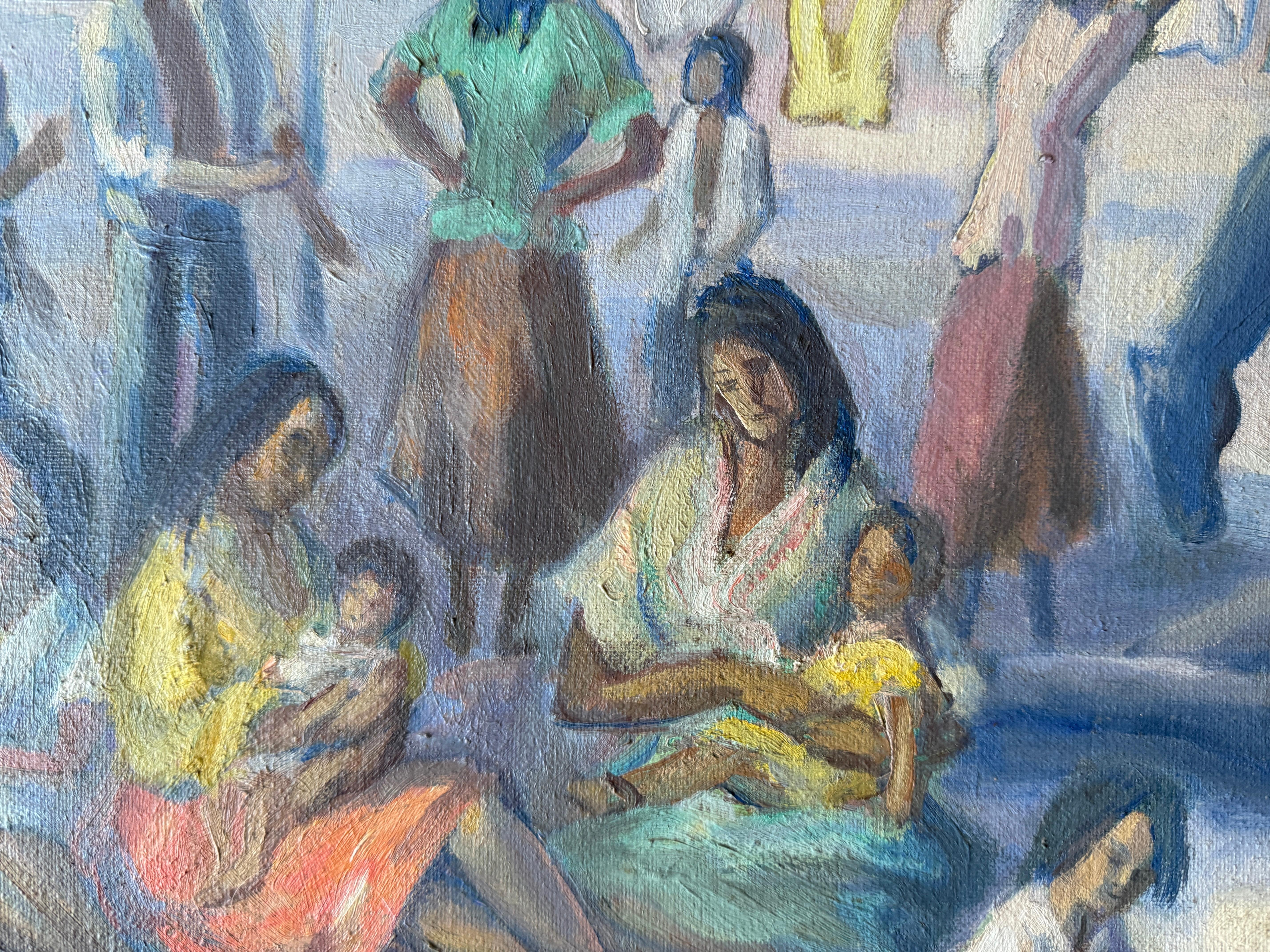 Spanische Zigeuner Öl auf Leinwand Gemälde (Grau), Figurative Painting, von Jose Lamuño