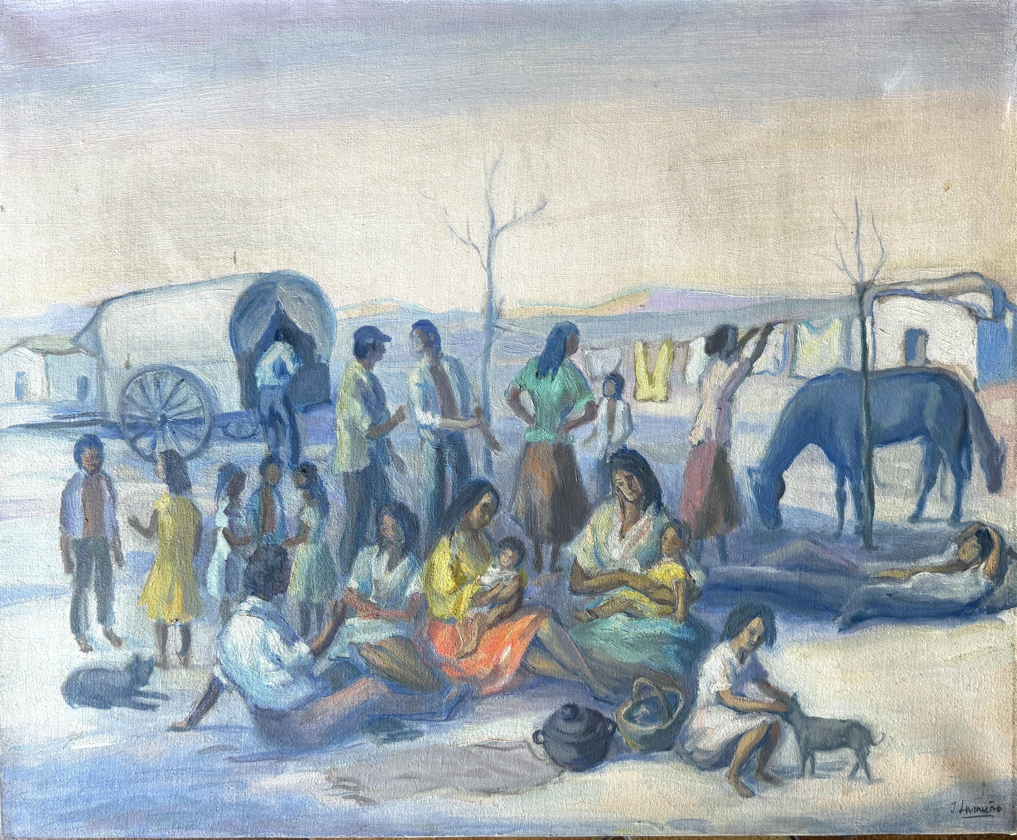 Jose Lamuño Figurative Painting – Spanische Zigeuner Öl auf Leinwand Gemälde