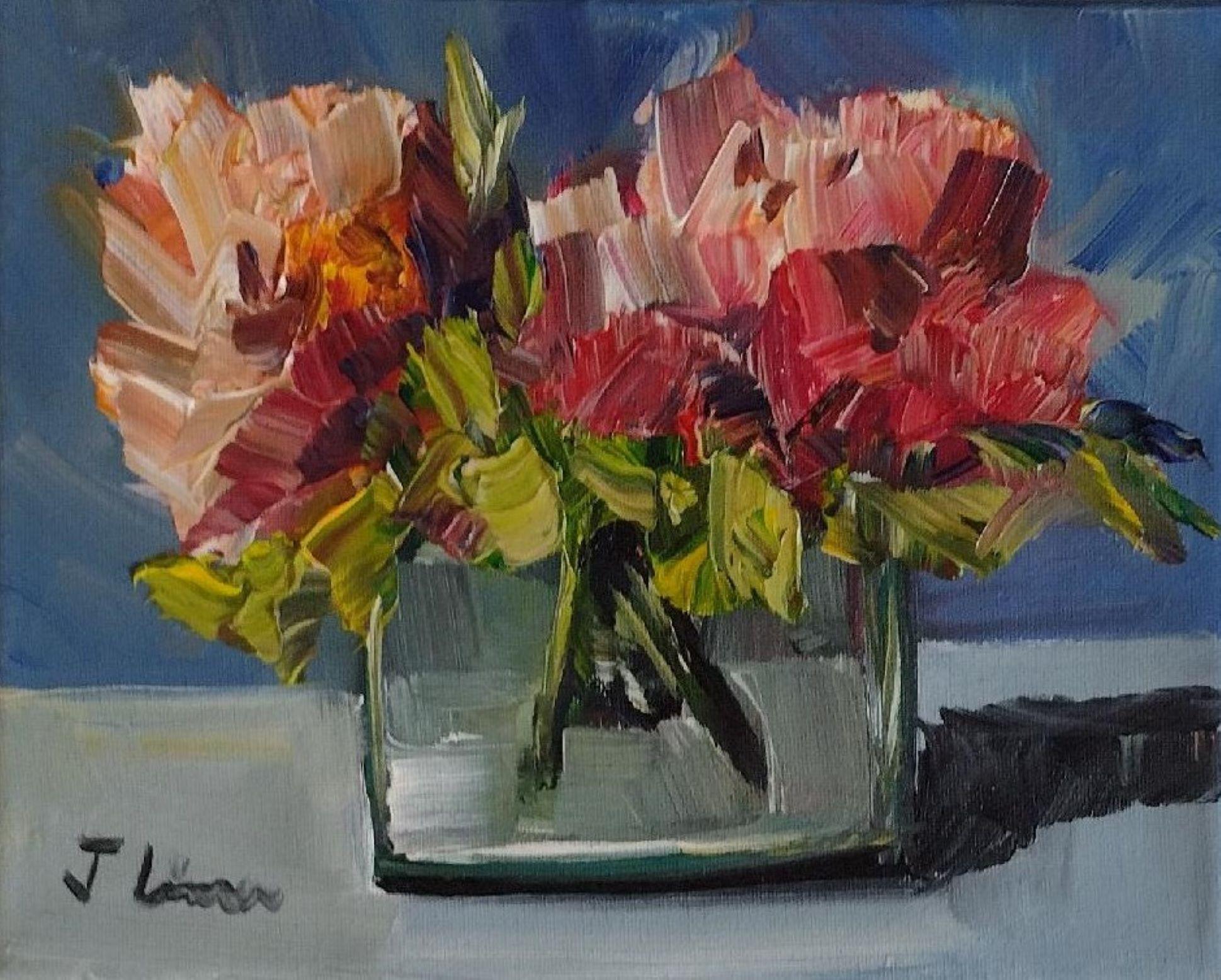 Vase mit Blumen I – Original impressionistisches Ölgemälde auf Leinwand 2022 – Painting von Jose Lima