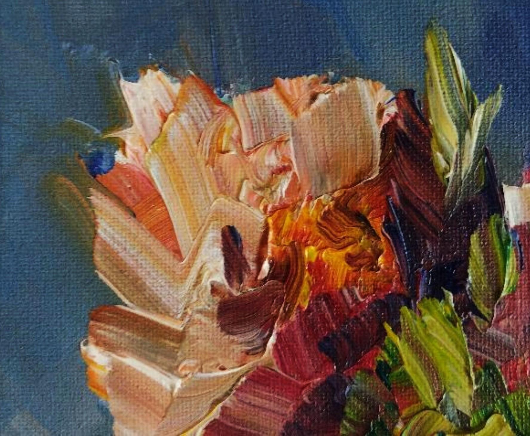 Vase of Flowers I - Original Impressionist Oil on Canvas 2022 - Black Still-Life Painting by Jose Lima
