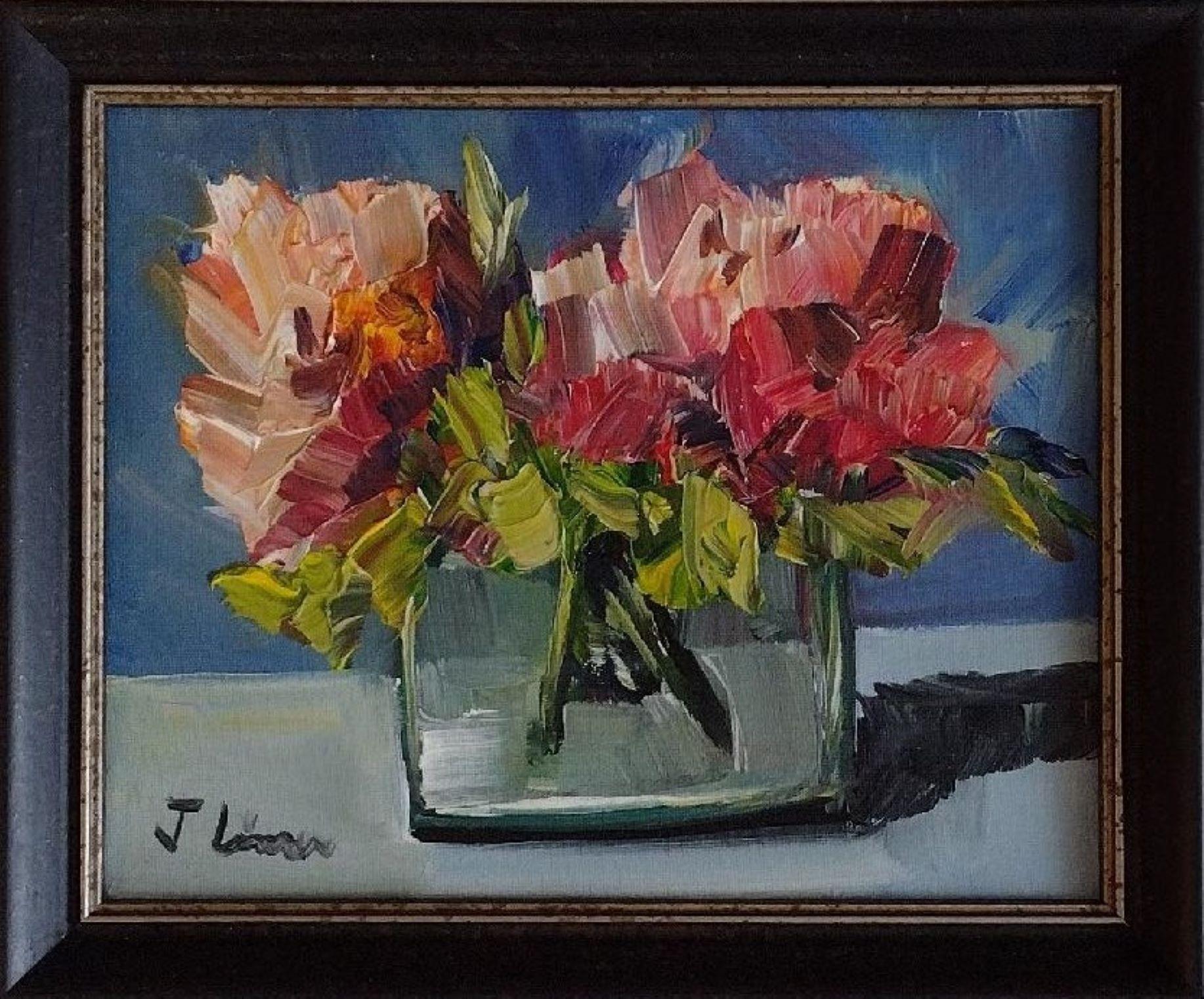 Jose Lima Still-Life Painting – Vase mit Blumen I – Original impressionistisches Ölgemälde auf Leinwand 2022