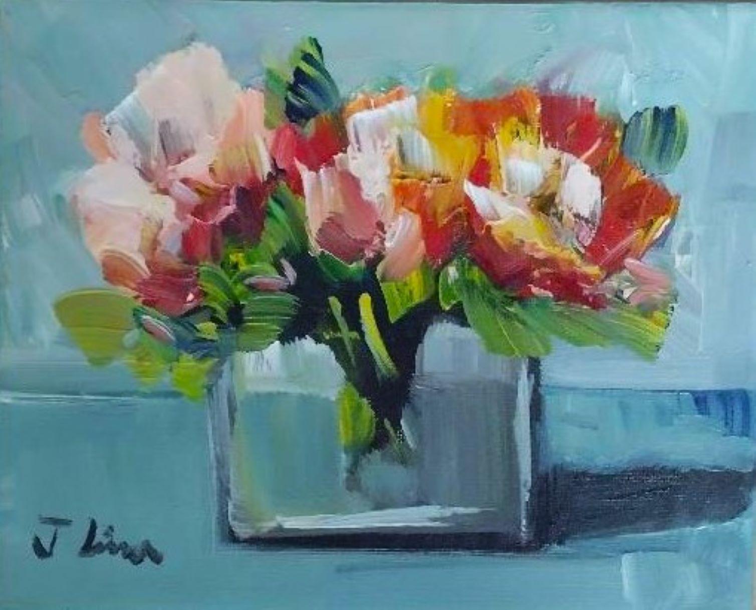 Vase mit Blumen III – Original impressionistisches Ölgemälde auf Leinwand 2022 – Painting von Jose Lima