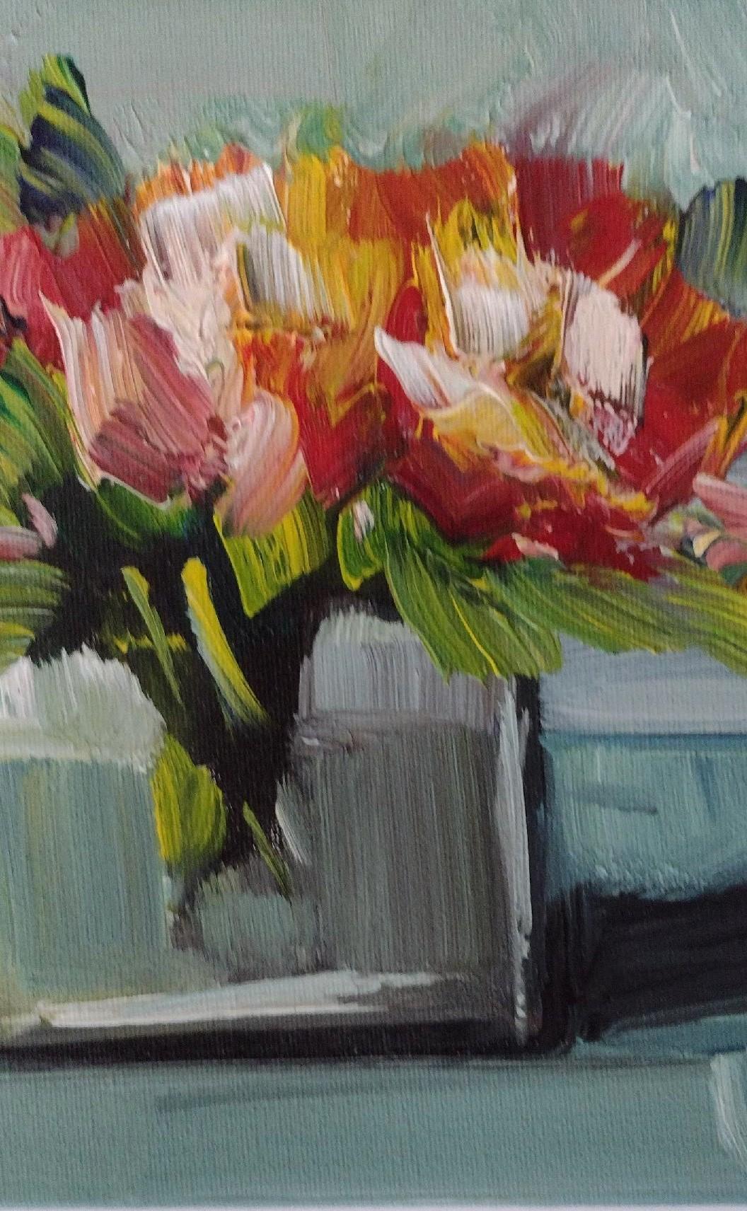 Vase mit Blumen III – Original impressionistisches Ölgemälde auf Leinwand 2022 (Amerikanischer Impressionismus), Painting, von Jose Lima