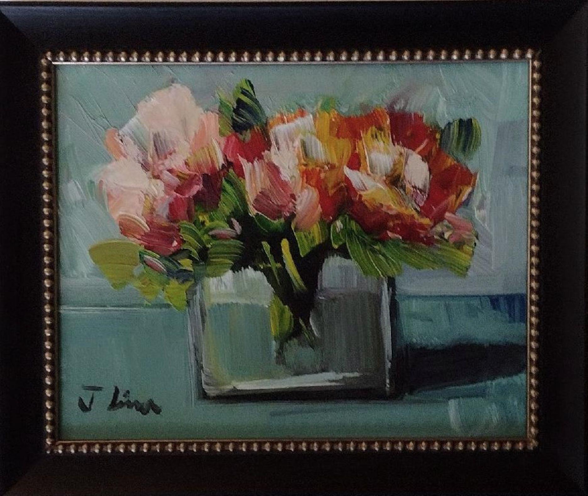 Jose Lima Still-Life Painting - Vase of Flowers III - Original Impressionist Oil Painting on Canvas 2022