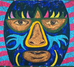 Hero, vibrant colored luchador mask by Los Angeles Chicano artist Jose Lozano