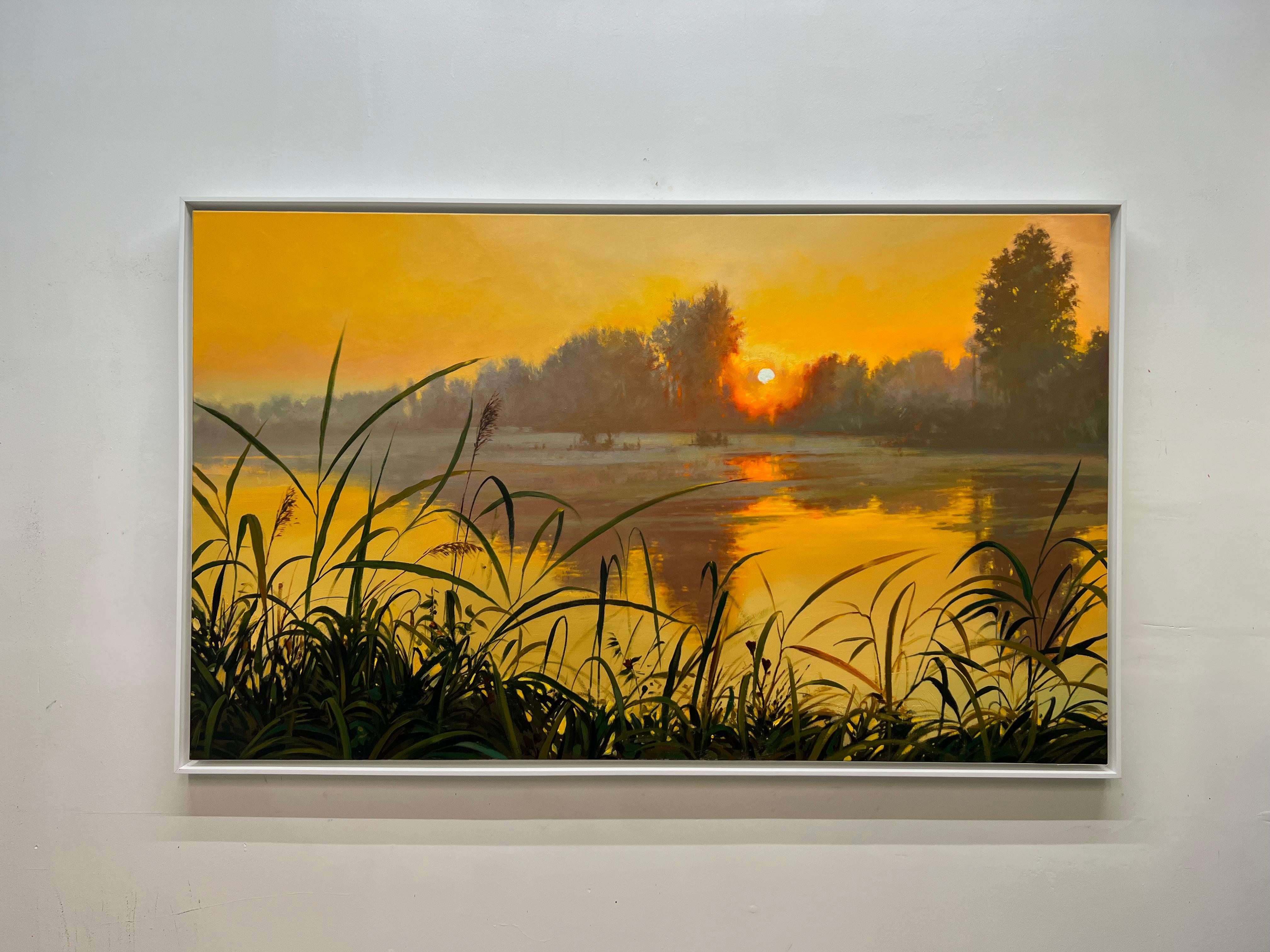 <p>Artist Comments<br>Artist Jose Luis Bermudez presents a tranquil lake bathed in a radiant golden light. 
