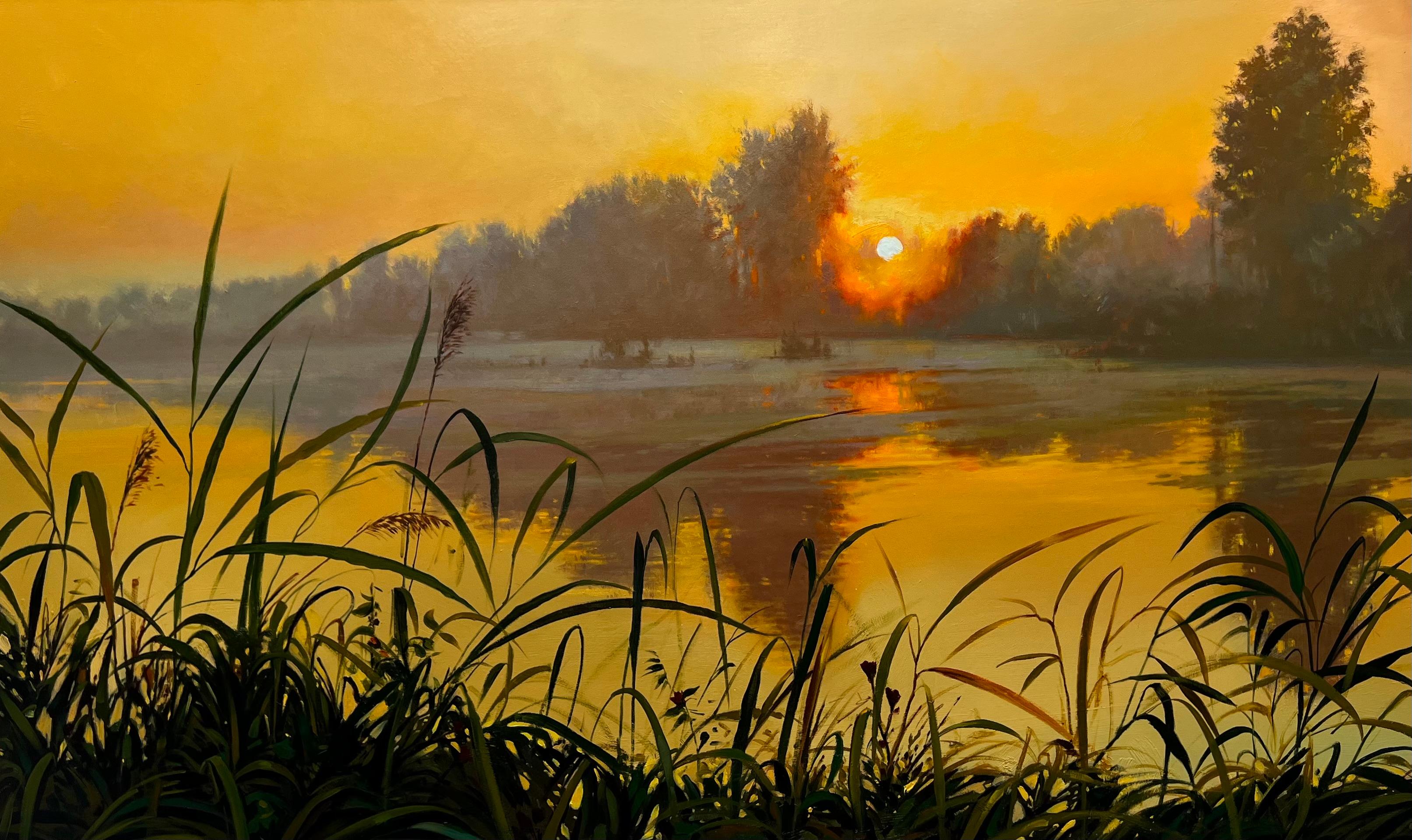 Jose Luis Bermudez Landscape Painting – Goldenes Glow, Ölgemälde