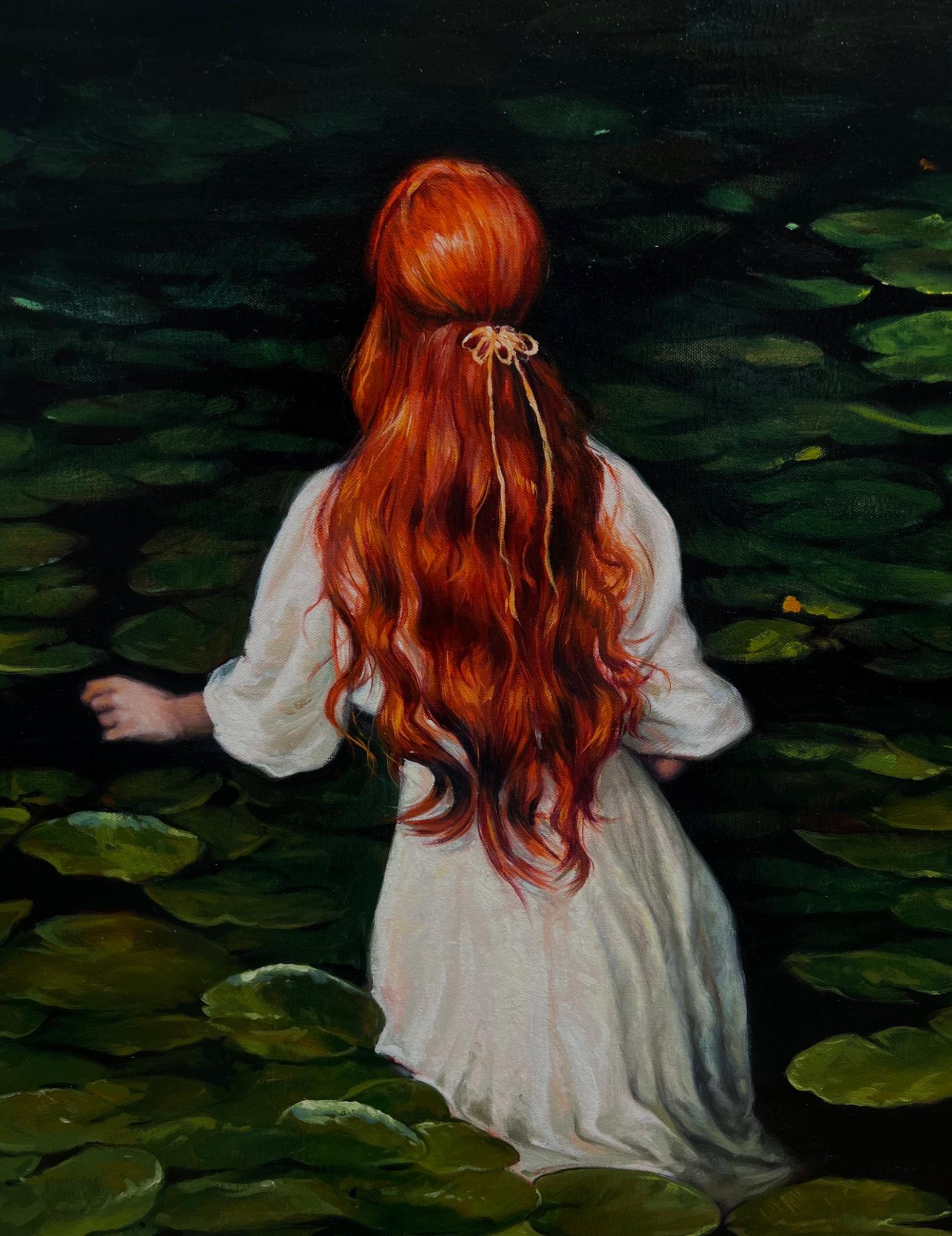 Immerso nell'oscurità, Pittura a olio - Figurative Painting Nero di Jose Luis Bermudez